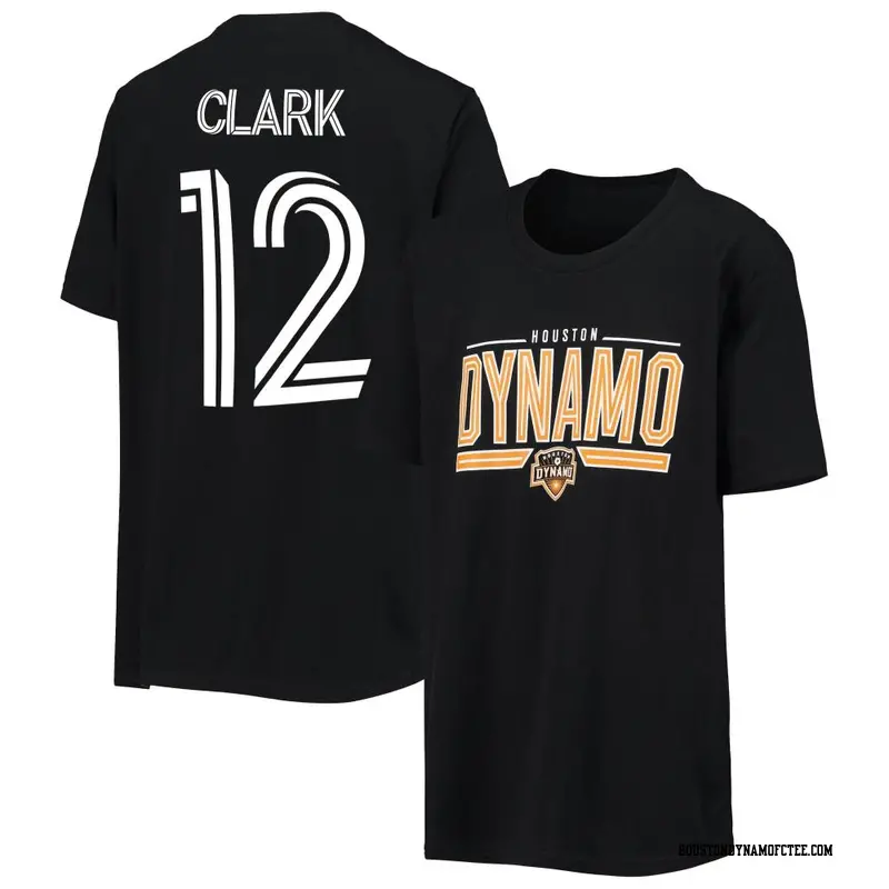 Men's Houston Dynamo FC ＃12 Steve Clark Black Name & Number On To The Win T-Shirt