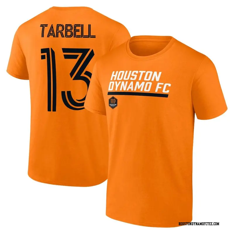 Men's Houston Dynamo FC ＃13 Andrew Tarbell Orange Name & Number Stacked Slant T-Shirt