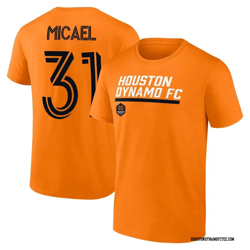 Men's Houston Dynamo FC ＃31 Micael Orange Name & Number Stacked Slant T-Shirt