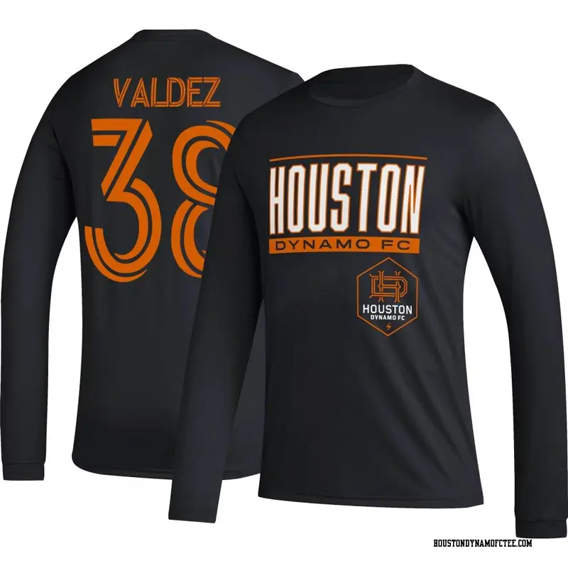 Men's Houston Dynamo FC ＃38 Xavier Valdez Black Name & Number Club Long Sleeve T-Shirt