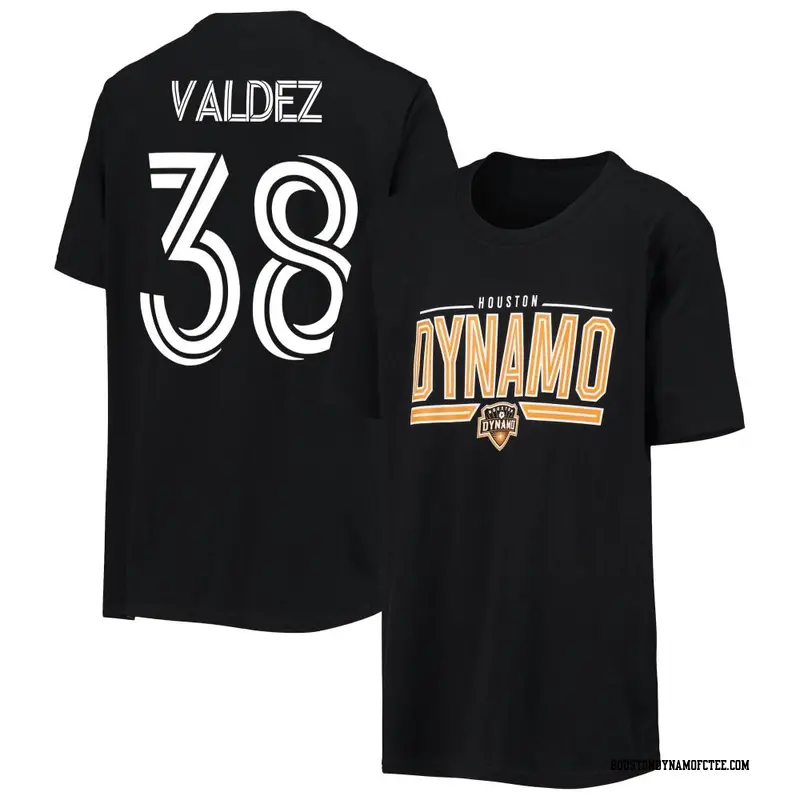 Men's Houston Dynamo FC ＃38 Xavier Valdez Black Name & Number On To The Win T-Shirt
