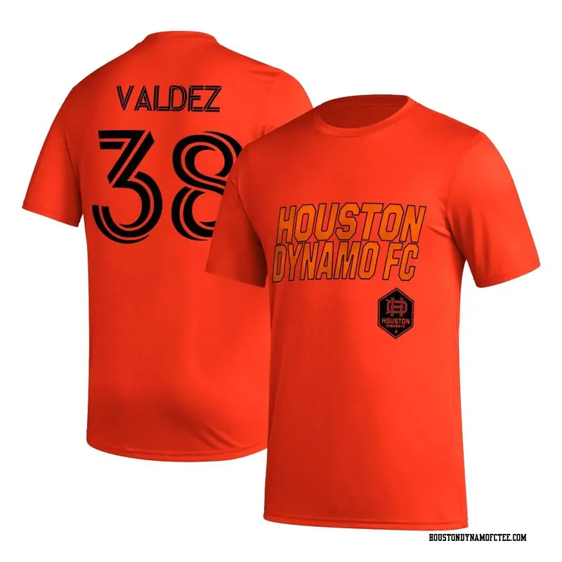 Men's Houston Dynamo FC ＃38 Xavier Valdez Orange Name & Number Hook T-Shirt