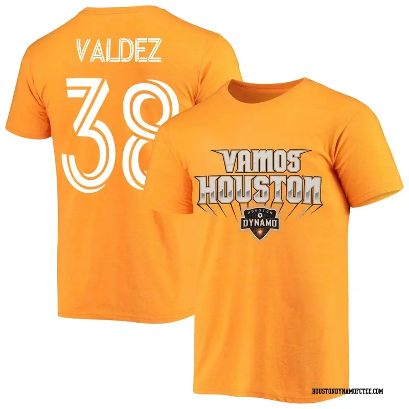 Men's Houston Dynamo FC ＃38 Xavier Valdez Orange Name & Number Vamos T-Shirt
