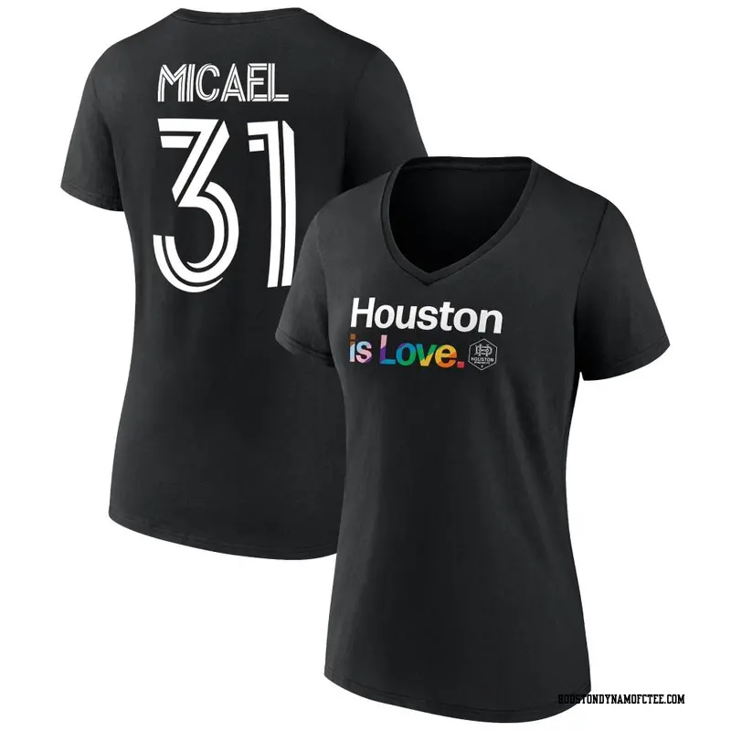 Women's Houston Dynamo FC ＃31 Micael Black Name & Number City Pride V-Neck T-Shirt