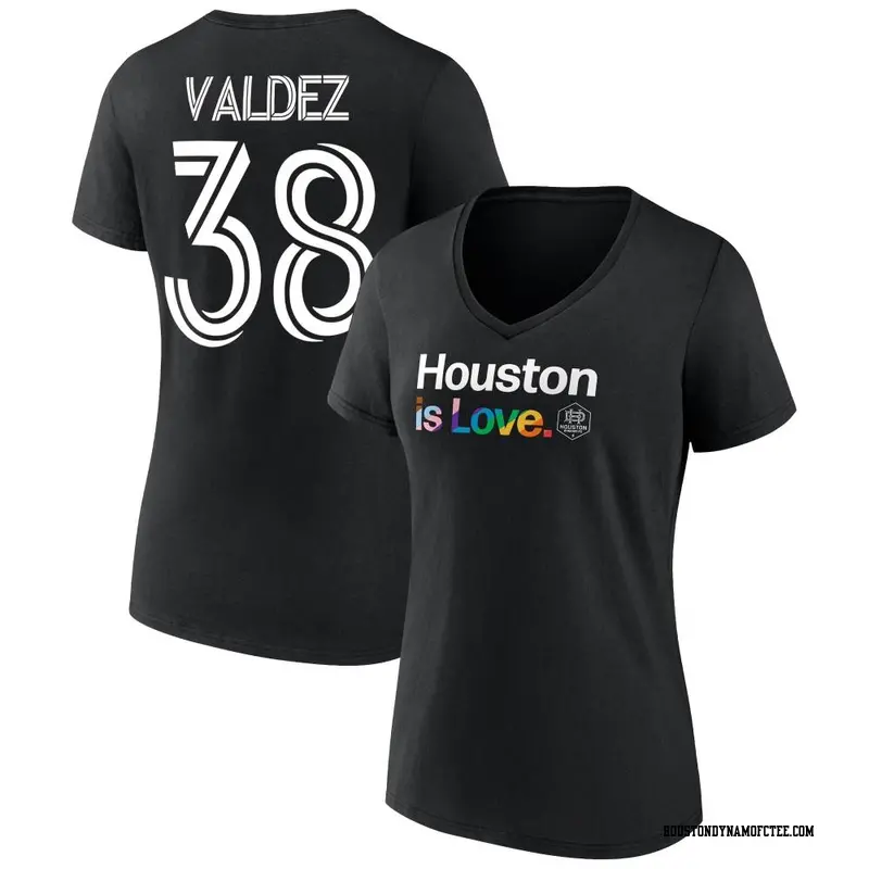 Women's Houston Dynamo FC ＃38 Xavier Valdez Black Name & Number City Pride V-Neck T-Shirt