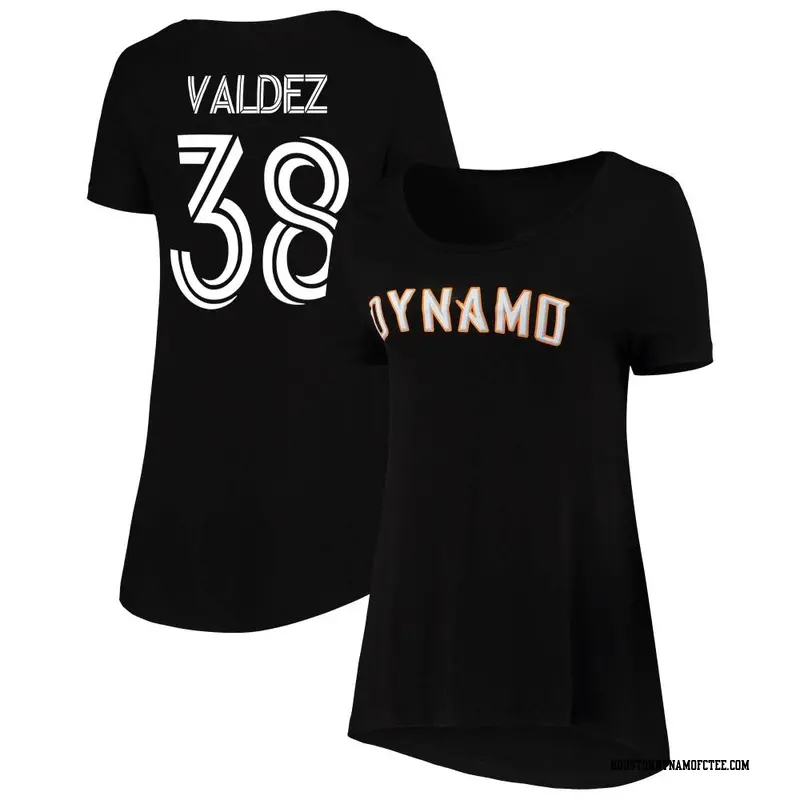Women's Houston Dynamo FC ＃38 Xavier Valdez Black Name & Number Over Everything T-Shirt