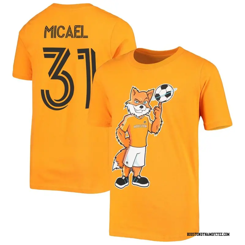 Youth Houston Dynamo FC ＃31 Micael Orange Name & Number Standing Mascot T-Shirt