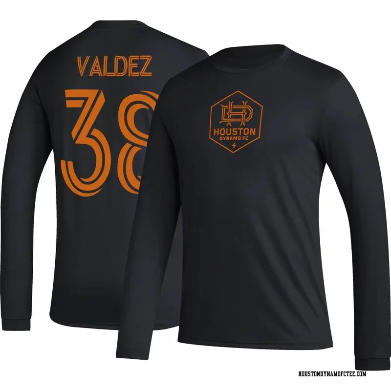 Youth Houston Dynamo FC ＃38 Xavier Valdez Black Name & Number Icon Long Sleeve T-Shirt