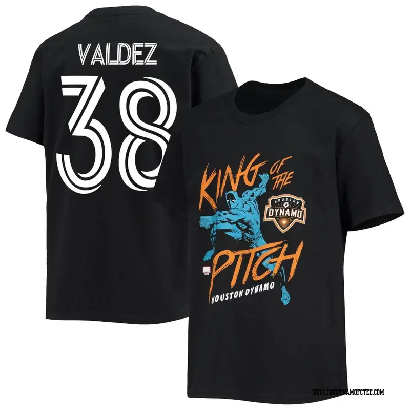 Youth Houston Dynamo FC ＃38 Xavier Valdez Black Name & Number King Of The Pitch T-Shirt