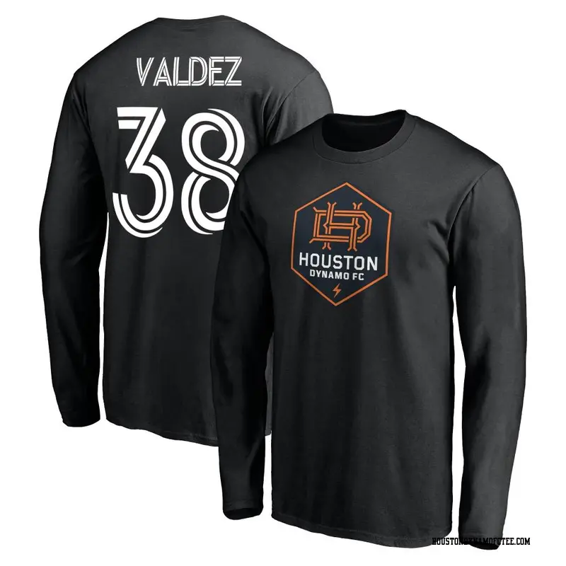 Youth Houston Dynamo FC ＃38 Xavier Valdez Black Name & Number Long Sleeve T-Shirt