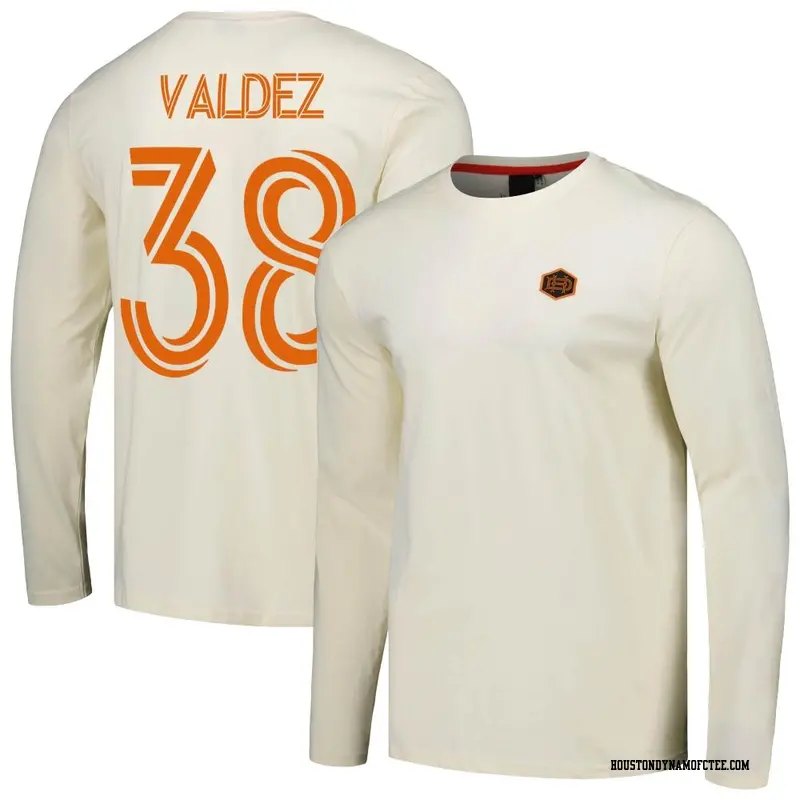 Youth Houston Dynamo FC ＃38 Xavier Valdez Cream Name & Number Local Heavy Long Sleeve T-Shirt